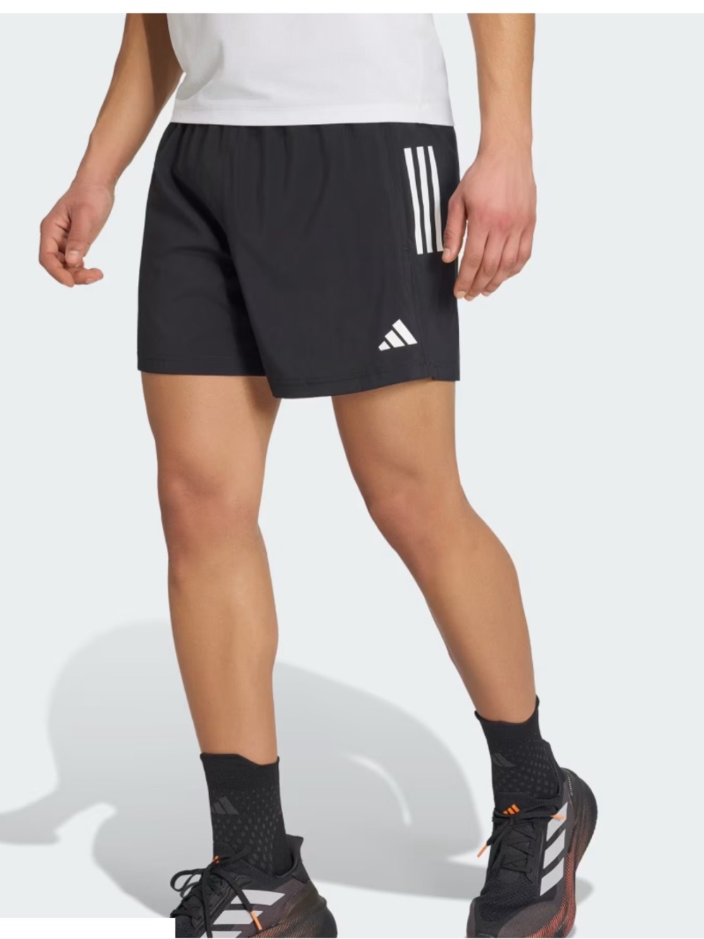 Adidas Men's Navy Athletic Running Shorts with White Stripes